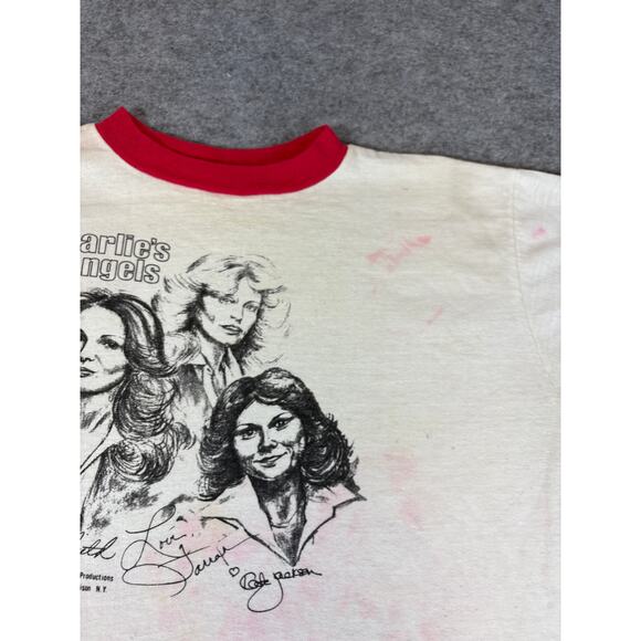 VINTAGE 70s Charlies Angels Allison Shirt Womens Medium White Ringer Tee Promo - Picture 5 of 6